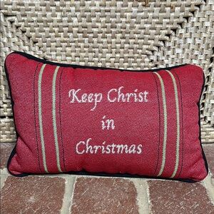Festive Red Holiday Pillow with Gold Accents Christian Vintage Christmas
